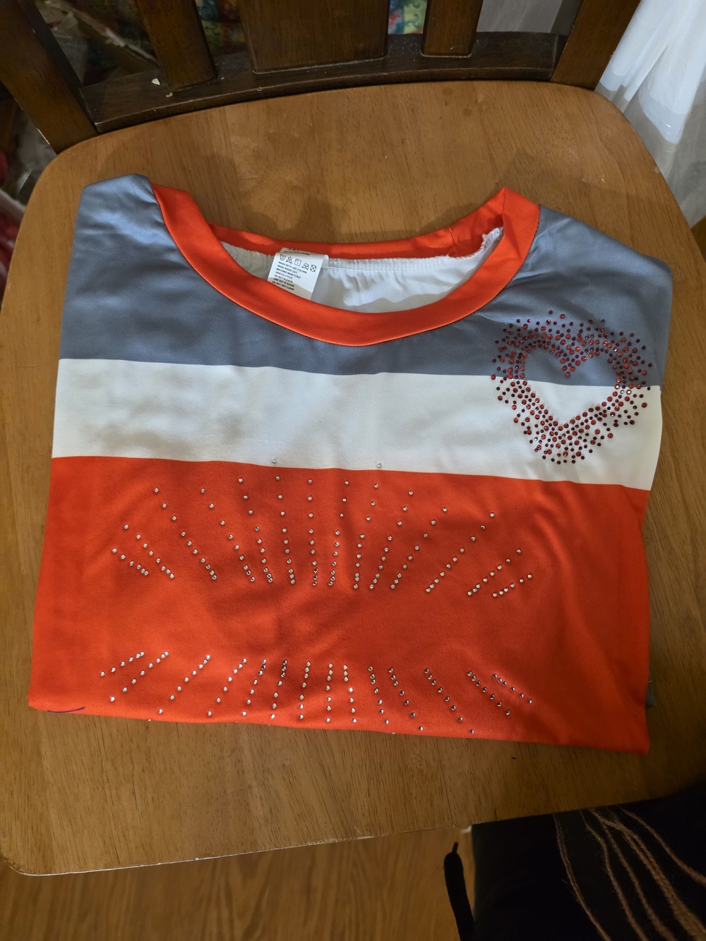 Girls' Colorblock Rhinestone Top - Orange, Gray & White